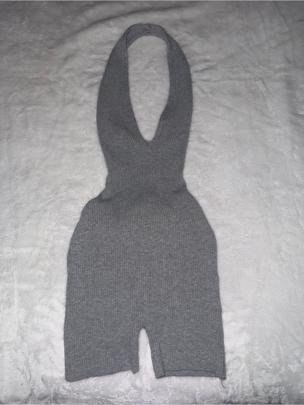 Women’s Gray Knit Halter Romper Jumpsuit